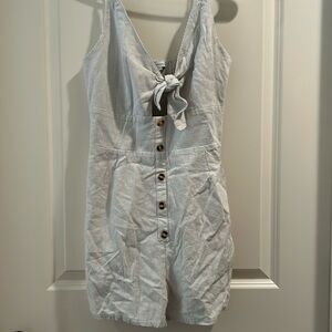 CRESCENT women romper stripe spaghetti/tie top:keyhole/side zip elastic size M
